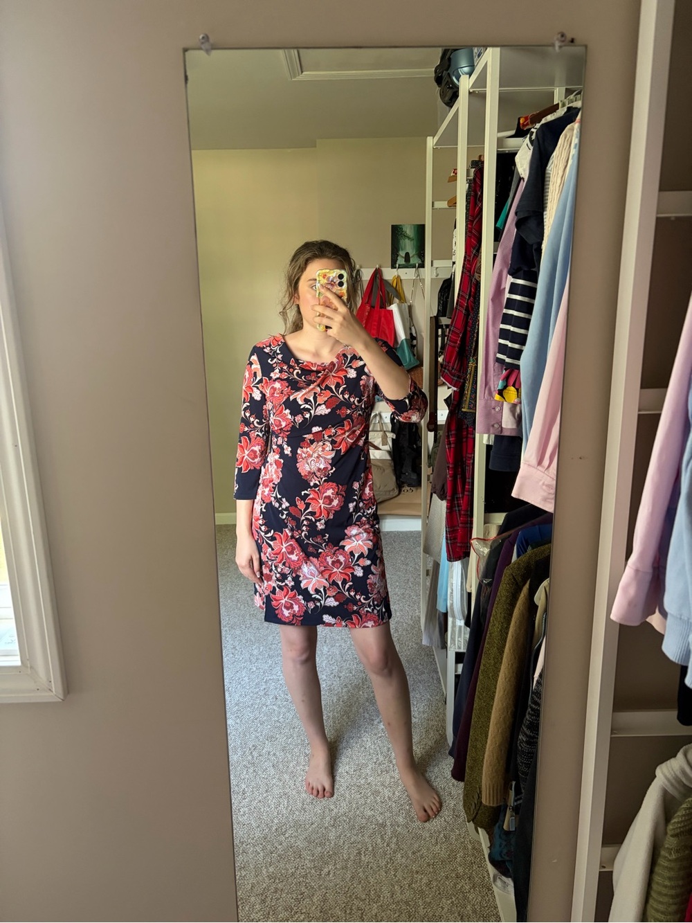 Jaclyn Smith Navy Dress with Pink Floral Print